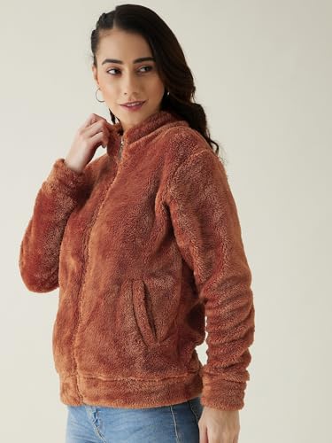 Image of Modeve Women Solid Full Sleeve Fur Standard Length Jacket For Winter