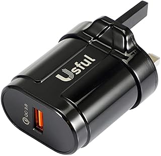 Usful Tech - QC 3.0 USB Quick Charge Plug UK, 18W 9V/2A Fast Power Adapter Wall Compatible with Samsung S21/S20/S10/S9/S8,Note 8/9/10/20 Huawei P40/P30, Mi 10/9/8, iPhone, iPad, Wireless Charger etc.