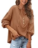 POGTMM Damen Pulli Kapuzenpullover lässig Freizeit Sport Langarmshirt Long SleeveTunika Oberteil (Khaki,M)