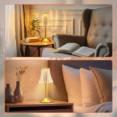 Image of Liliful 2 Pcs Cordless Table Lamp Rechargeable Touch LED Small Gold Portable Battery Operated USB-c Desk Lamp 3 Color Dimmable for Bedroom Living Room Dining (Gold,Rose Style)