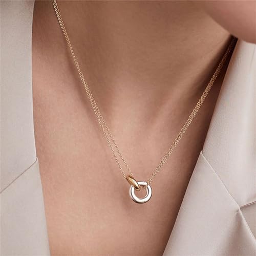 Collier double rang qui ne s'emmêle pas avec pendentif deux cercles liés