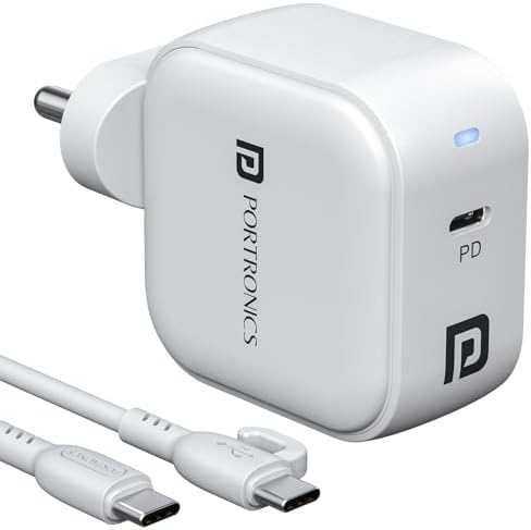 Portronics 45W Adapto 45C Type C SuperFast Charger Adaptor with Type C Cable, Best for Nothing,iPhone,Samsung Galaxy S24/S23/S22/S21/S20 (Ultra/Plus/Fe), Note(All Series), Z Fold/Flip/S/A/F/M Series