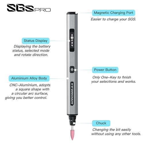 AM ARROWMAX Mini Engraving Pen, Rotary Tool with 42 Bits, Aluminum Case, Smart Motion Control, OLED, APP, Magnetic Charger, Tool Bag, Engraving Pen for Jewelry, Wood, Glass, Carving (SGS PRO Plus)