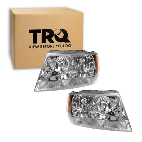 TRQ Headlight Assembly Set CH2502120 CH2503120 Compatible with 1999-2004 Jeep Grand Cherokee