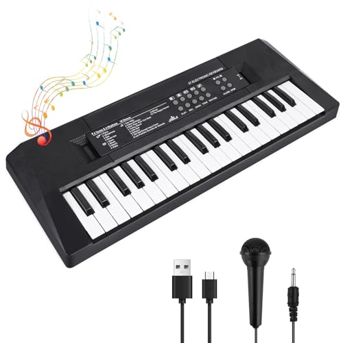 Teclado Electrónico Piano -37 Teclas, para niños de 3 4 5 6 7 8 años, Teclado de Piano Portátil para niños con Fuente de Alimentación, Formación Musical para niños (Negro)