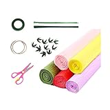 Grande quantité : comprend 5 rouleaux de papier crépon de différentes couleurs et 20 morceaux de fils de fer floraux verts, 10 morceaux de fausses feuilles, 1 rouleau de ruban adhésif vert, 1 morceau de ciseaux, 2 rouleaux de ruban adhésif double face, ces papiers d'emballage. les rouleaux suffisent à répondre à vos différents besoins de décoration.