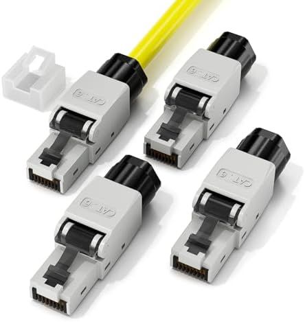LEENUE RJ45 Stecker Werkzeuglos Cat6, 1 Gbit/s 250 MHz, 4 Stück | Netzwerkstecker Werkzeuglos PoE für Cat6 Cat5E Verlegekabel, für 24-26 AWG Verlegekabel, Vergoldet, Wiederverwendb