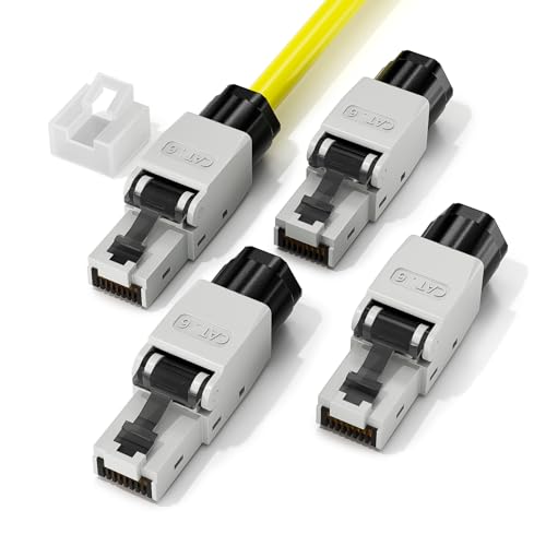 LEENUE Unshielded CAT6 RJ45 Connector Tool-Free, Gold pated Toolless Ethernet Plug for CAT6/5E/5 23-26 AWG Network Cable, Support PoE, 1000 Mbps, 250 MHz, 4 Pack