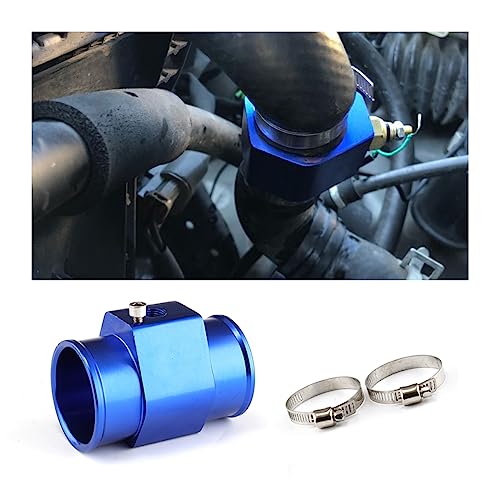 AICEL Water Temp Hose Adapter, Aluminum Temperature Gauge Joint Pipe Radiator Sensor, Water Sender Hose Radiator Sensor Adapter Attachment Hose Clamps, Universal Car Tuning Accessories (Blue/1.34