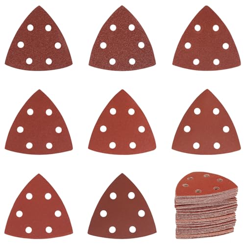 120 Stück Schleifpapier Dreieckschleifer 90x90x90mm Dreieckschleifer Schleifpapier 6 Loch Klett Schleifpapier Dreieck Schleifpapier für Dreieckschleifer (40 60 80 120 180 240 320 400 Körnung)