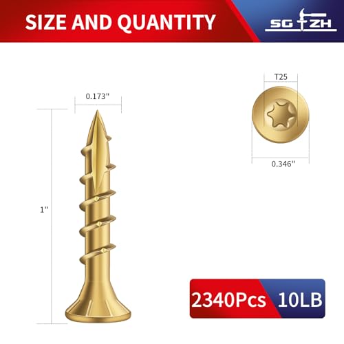 Image of #8 x 1 Inch Deck Screws (2340Pcs) 10lb. Exterior Wood Screws. Carbon Steel, Tan, Flat Head, Rust Resistant epoxy Coated, with T25 Star Bit
