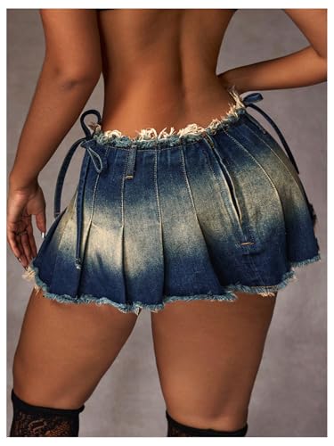 Floerns Women's Bow Side Low Waist Mini Skirts Pleated Hem Ripped Y2k Denim Skirts2