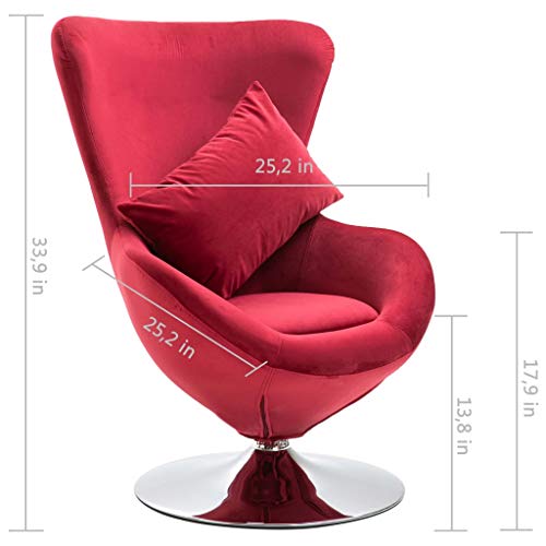 Cadeira de Ovo Giratória Tidyard com Veludo Vermelho Almofada, Almofada de Assento Removível e Rotaç