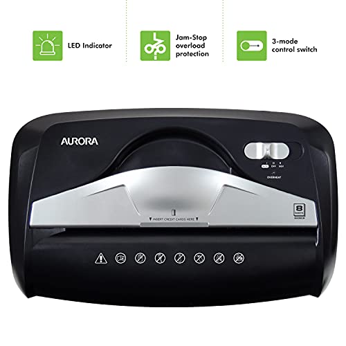 Aurora Triturador de Papel de 8 Folhas com Micro-corte de Alta Segurança Preto