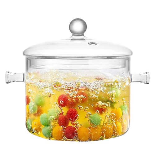 Accesorios De Cocina, Sports Zerdie 1500ml Cacerola de Vidrio con Tapa, Cazuela Redonda con Asas, Olla de Vidrio Transparente, Con Manijas Dobles Transparentes Cacerola, PG Olla de Sopa...