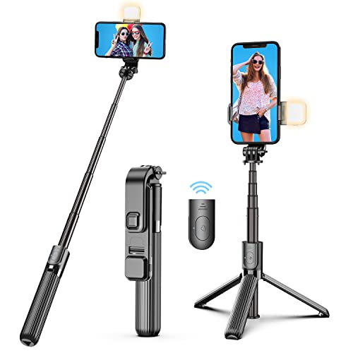 IEVICRE Selfie Stick, Wireless Bluetooth Selfie Stick Tripod with Remote, Aluminum Alloy Selfie Stick with Fill Light, Compatible with iPhone 13 12 11 Pro XS Max XR X 8 7, Android Samsung Smartphones