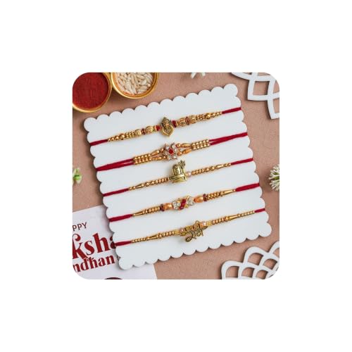 Image of Religious Rakhi For Brother Assorted, Chawal Roli Pack Set (5 Rakhi)