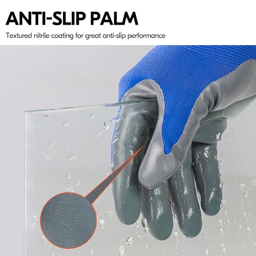 Image of Vgo... 10-Pairs Safety Work Gloves, Gardening Gloves, Non-slip Nitrile coating, Dipping Gloves (Size XL, Blue, NT2110)
