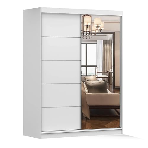 Fabryka Mebli Idźczak Vista 05 - Armoire à portes coulissantes - Élégante garde-robe avec miroir - Convient à la chambre à coucher et au salon, design...
