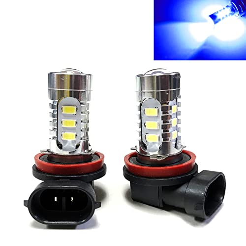 H11 Blue LED Fog Light Bulbs for Powersports 15W SMD 5730 High Power Bright DRL Lights, 12V Daytime Running Light Replacement, Pack of 2