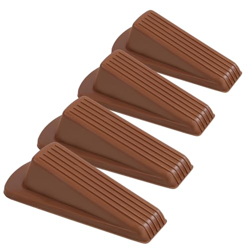 Image of 4 Pack Door Stoppers for Bottom of Door, Brown 4.8x2.2x1.3in Door Stops, Rubber Door Stopper Wedge, Sturdy Stackable Door Stops for Floor