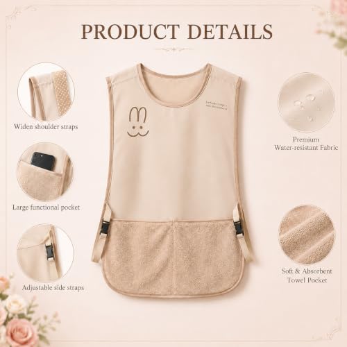 Image of PUJI 1 Pcs Women Kitchen Apron with Hand Wipe Pockts, Big Pocket,Hand-wiping, Waterproof for Cooking Baking,Center Pocket Hand Towel Women and Men (1 Pcs)