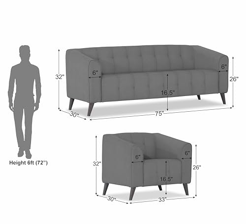 Image of Adorn India Mystic 3+1+1 5 Seater Sofa Set (Grey) (3 Year Warranty)