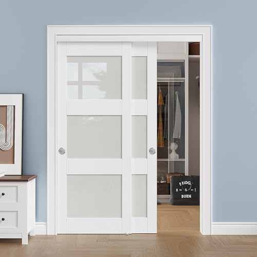 60"x80" Sliding Closet Doors, 3-Lite Glass Slidng Door, Assemble Required