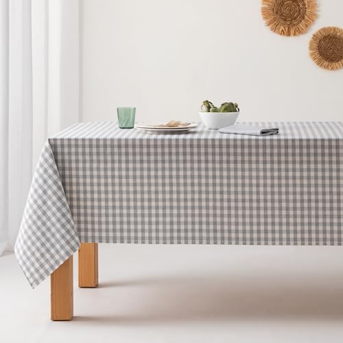 Miniatura 3 de Gamusi Mantel Antimanchas Tacto Tela Rectangular Cuadro Vichy, Algodón Impermeable, 140x180 Cm Color Gris Claro