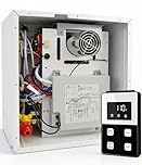 3.0 Gallon 24KW RV Tankless Water Heater, 55000 BTU Instant for RV, 12V Camper Water Heater Propane with Double Water Outlet & Remote Controller-Black-White