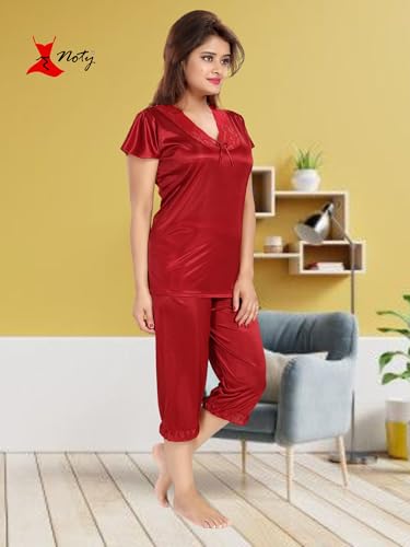 Image of Noty Women's Satin Solid Capri Nightwear Set Pack of 7