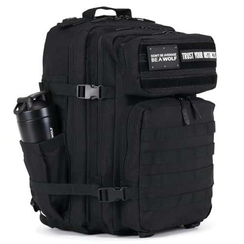 WOLFpak 45L Athletic Gym Backpack - Durable 1000D Waterproof Oxford Material with MOLLE Webbing, Laptop Pocket & Dual Cup Holders, Durable Fitness/Travel/Military Daypack (Alpha Black) - Image 3