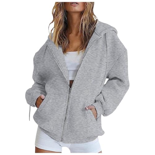 Zip Up Hoodie Women Oversized Fall Fashion Long Sleeve Hooded Sweatshirts Casual Y2K Jacket 2025 Winter Clothes Grey