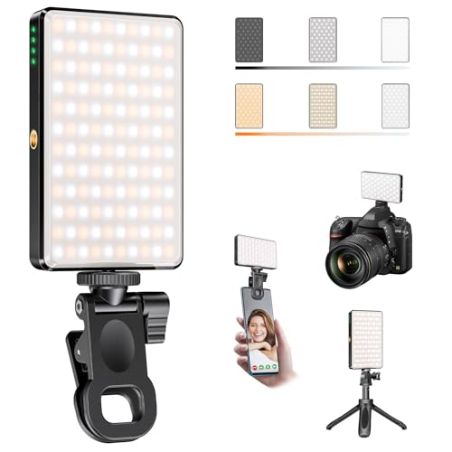 Luz de Video Profesional, 120 Leds Luz para movil con Clip 2500K-9000K CRI 95+ Recargable 3000 mAh, Luz Selfie para Teléfono Móvil, Computadora Portátil, Cámara