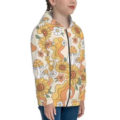 Groovy Hippie Flower Mushrooms Kid Hoodies Boys Zip Up Sweatshirts Girls Pullover with Pocket4
