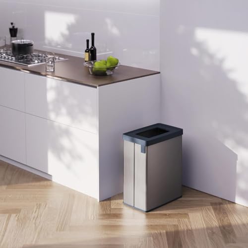 Curver Verto Recycle 54L Mülleimer für Küche, zwei Fächer, einfache Sortierung, offen, schlankes Design, grau, 26,5 x 43,5 x 54,7 cm