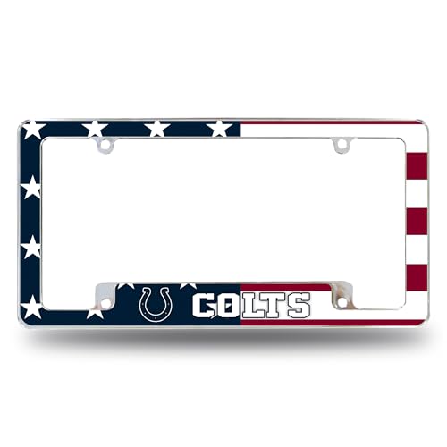 Rico Industries NFL Football Indianapolis Colts Patriotic 12" x 6" Chrome All Over Automotive License Plate Frame for Car/Truck/SUV