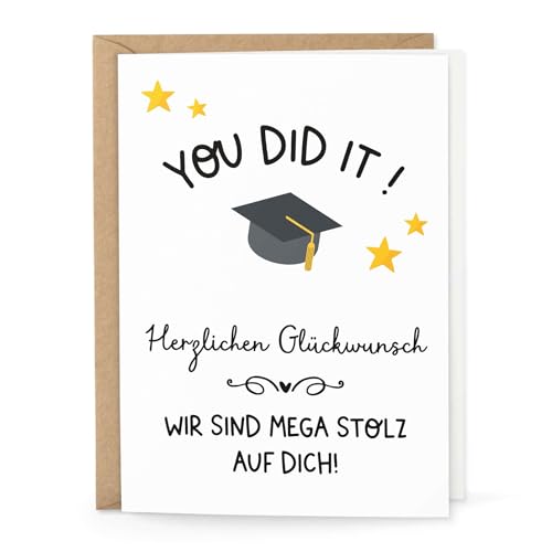 Karte YOU DID IT ! Glückwunschkarte mit Briefumschlag - Klappkarte zum Gratulieren