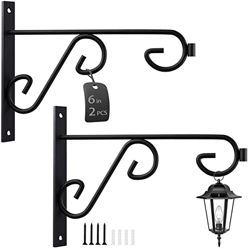 6in Plant Hanger Hook,2Pack Metal Plant Hanging Brackets for Bird Feeders,Wind Chimes,Plant Baskets,Lanterns,Indoor&Outdoor Decoration Hooks Black 6in Modern/2Pack