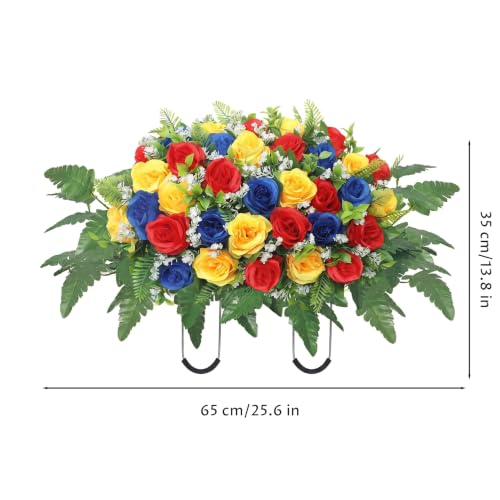 Flores para lápida decoración floral cementerio tumbas arreglo exterior 25x14 pulgadas resistente 3