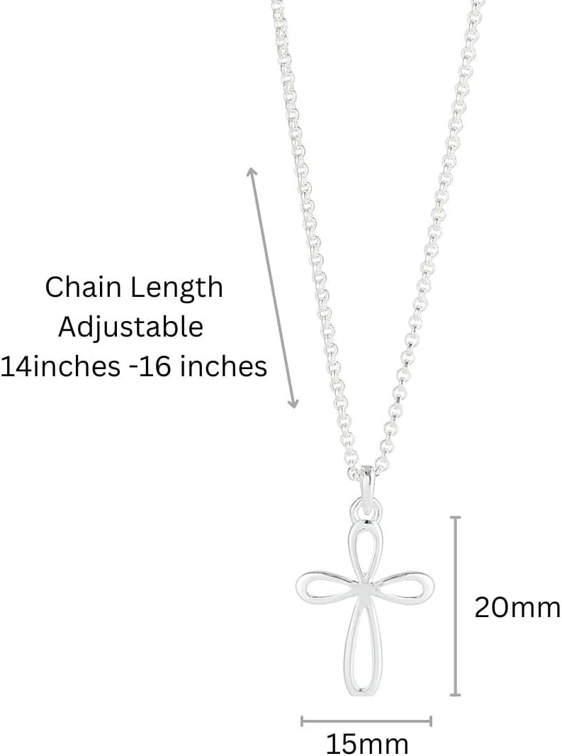 Molly B London 925 Sterling Silver Cherish Cross Necklace for Girls; Baptism, First Holy Communion, Quinceañera or Flower Girl Gift