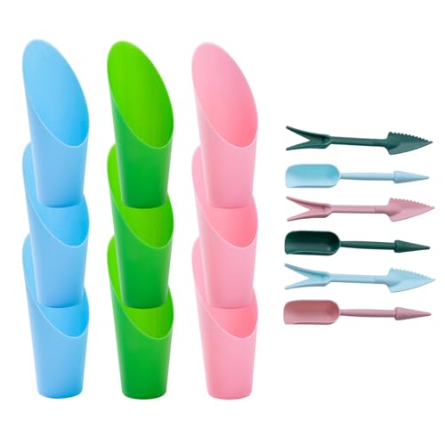 Bonsai Soil Scoop Set &ndash; 15PCS Colorful Plastic Gardening Mini Bucket Shovel Tools for Indoor...