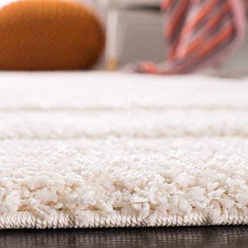 Image of Rectangular Box Shaggy Carpet for Living Room, Bedroom, High Low Design Finish Microfiber 1.8 Inch Pile High, 5x7 Feet Cream|Cream Color