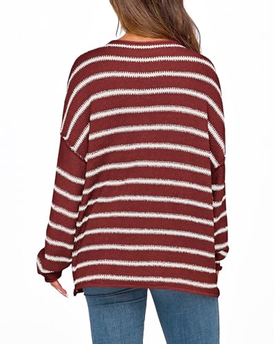 BTFBM Women's Striped Knit Sweaters 2025 Spring Fall Boat Neck Off Shoulder Long Sleeve Oversized Casual Pullover Tops