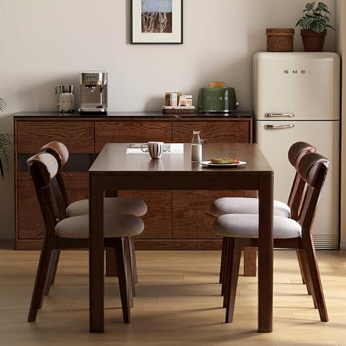 Image of 100% Solid Wood Dining Chairs,Mid Century Modern Dining Chairs with Rounded Backrest,Kitchen,Dining Room Chairs Set of 1 /2 /4 (1, Walnut Color Grey Upholstery)