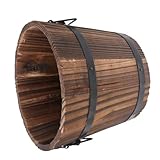 DECOMELODY Fioriera a Botte Rotonda Di Legno Marrone, Vaso Da Giardino in Stile Retrò Foro Drenante, Decorazione Biodegradabile Per Casa, Ufficio e Balcone, Dimensioni 18x14x15 Cm