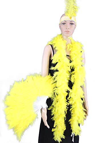 3 Pieces Items Contain Feather Fan, Feather Boa, Ostrich Headdress-Great for Party, Wedding, Halloween Costume Decoration (Yellow)