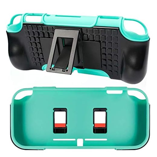 TNE - Switch Lite Case and Tempered Glass Screen Protector | Protective 2n1 Hard + Soft Cover | Extra Grip + Shock Absorption for Nintendo Lite | Holds 2 Games | Built in Stand (Turquoise/Black)