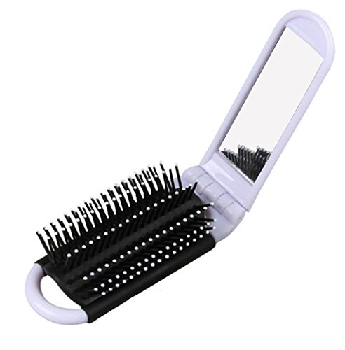 LOUISE MAELYS Portable Folding Hair Brush with Mirror Compact Pocket Hair Comb for Travel Gift Idea
