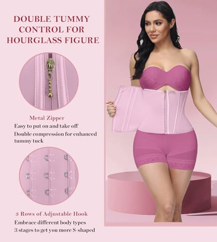 Image of SHAPSHE Waist Trainer For Women Cincher Underbust Corset Shapewear Zipper | Double-Layer Tummy Control Smooth Belly,15 Steel Bones Support Back,Elastic Mesh Enhances Comfort,Postpartum,Daily,Workout